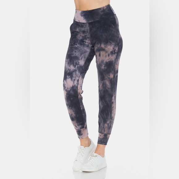NEW Leggings Depot Purple Tie Dye High Waisted 7/8 Length Cropped Jogger Legging - Picture 3 of 8